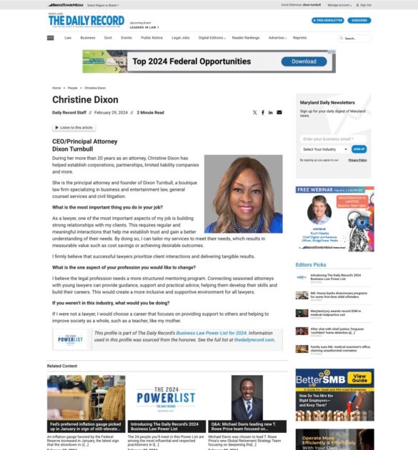 Celebrating Excellence: Christine Dixon Featured on the 2024 Business Law Power List